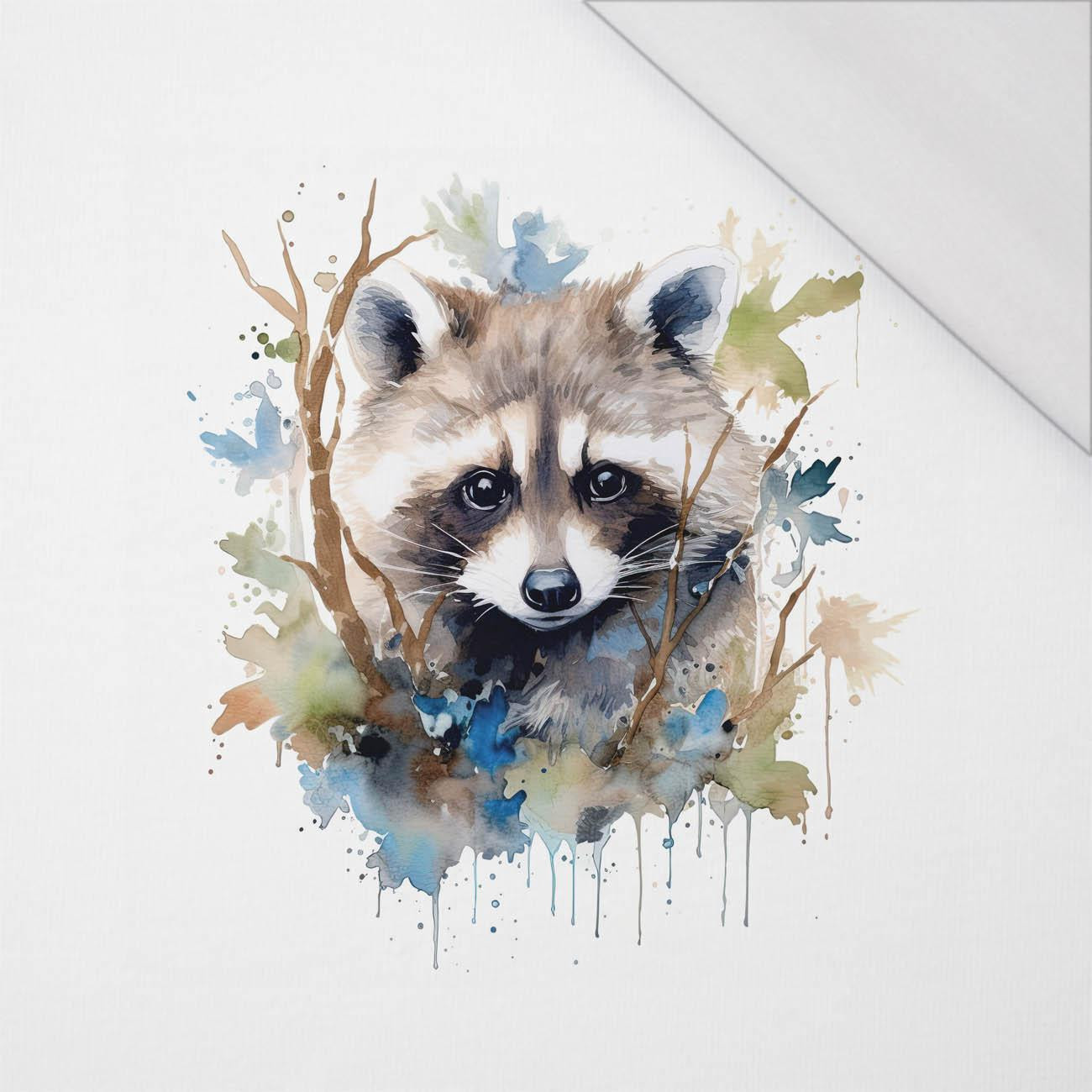 WATERCOLOR RACCOON pat. 1 - PANEL (60cm x 50cm) SINGLE JERSEY