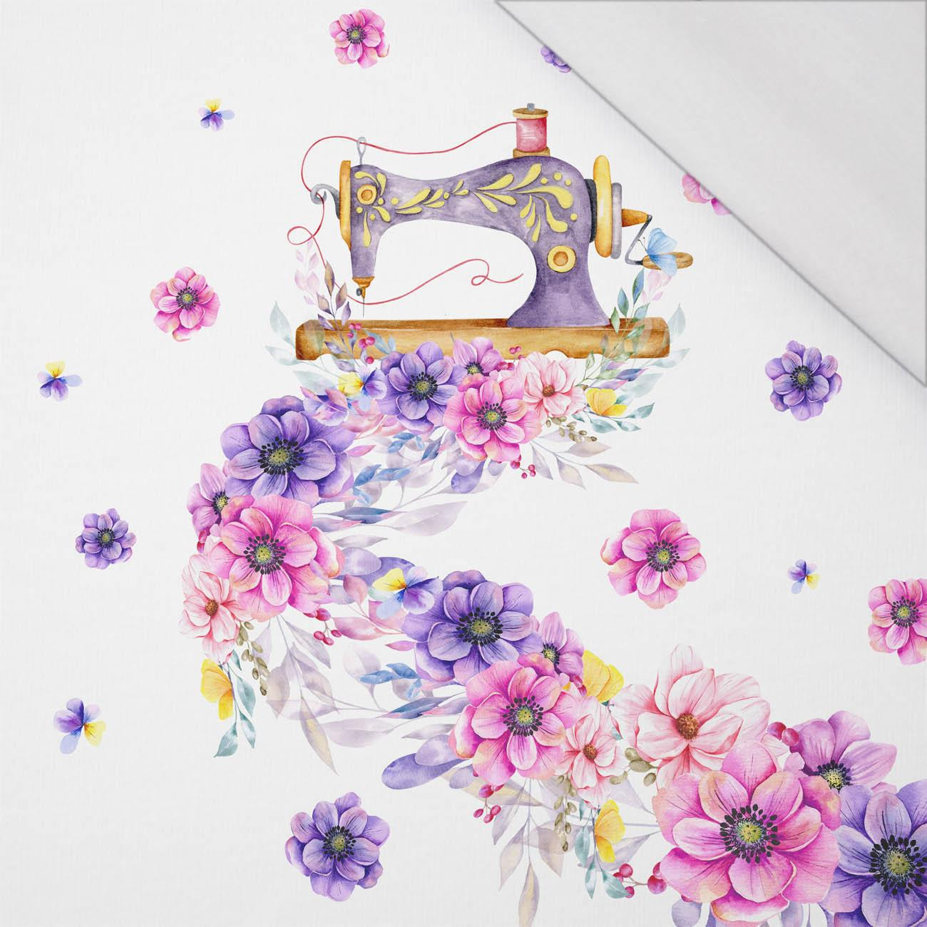 SEWING MACHINE AND FLOWERS - panel (75cm x 80cm) SINGLE JERSEY PANEL