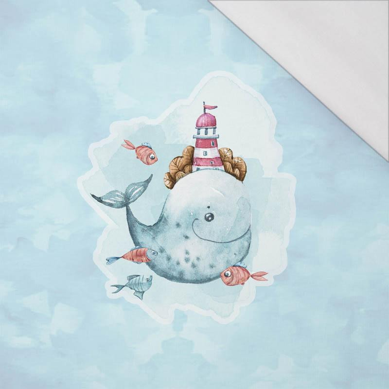 WHALE AND LIGHTHOUSE pat.1 (MAGIC OCEAN) - SINGLE JERSEY PANORAMIC PANEL (60cm x 155cm)