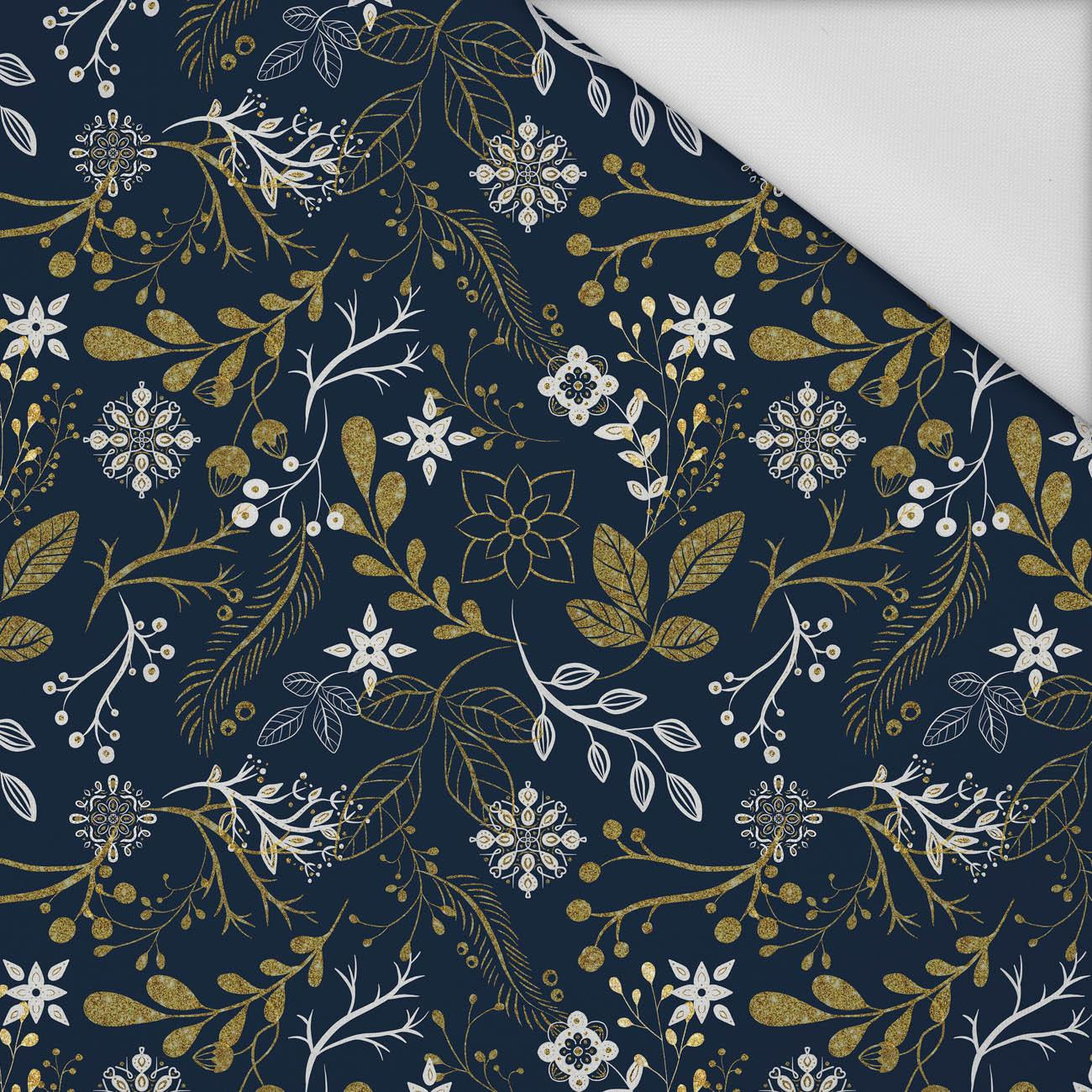 FOLK FLORAL pat. 1 / gold (FOLK FOREST) - Waterproof woven fabric