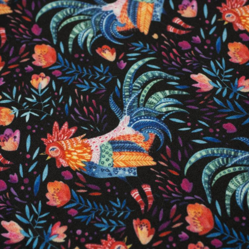 ROOSTERS / black  - quick-drying woven fabric