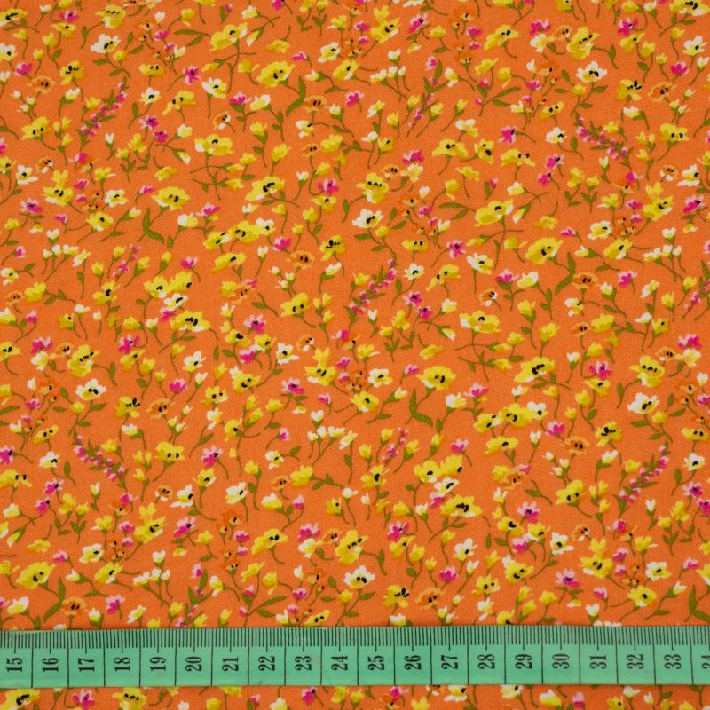 COLORFUL FLOWERS / orange - viscose woven fabric