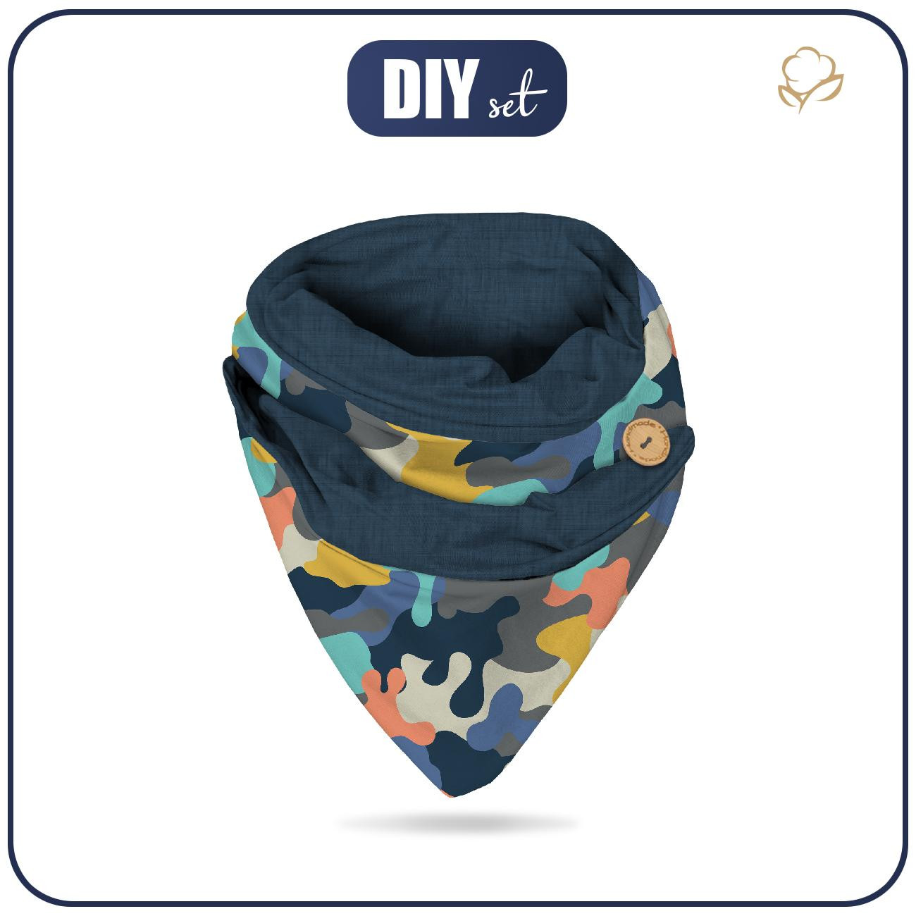 BUTTON SCARF - CAMOUFLAGE COLORFUL pat. 2 - sewing set