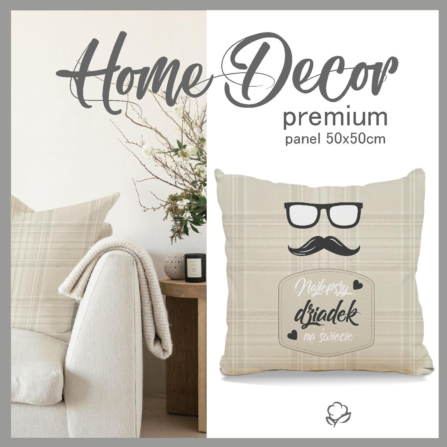 CUSHION PANEL - Najlepszy Dziadek na Świecie/ english check- beige- HOME DECOR PREMIUM 
