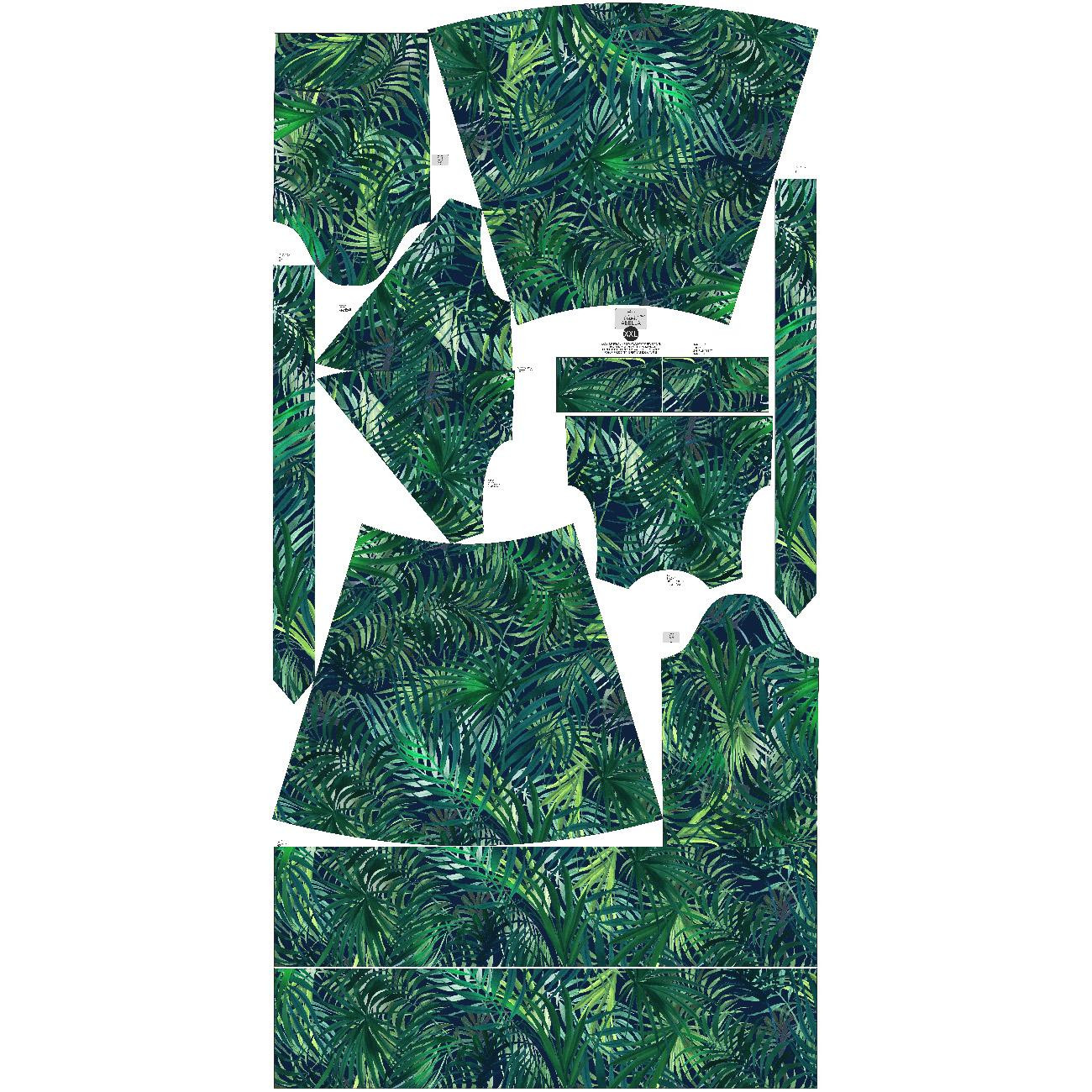 WRAP FLOUNCED DRESS (ABELLA) - PALM LEAVES pat. 5 / black - sewing set