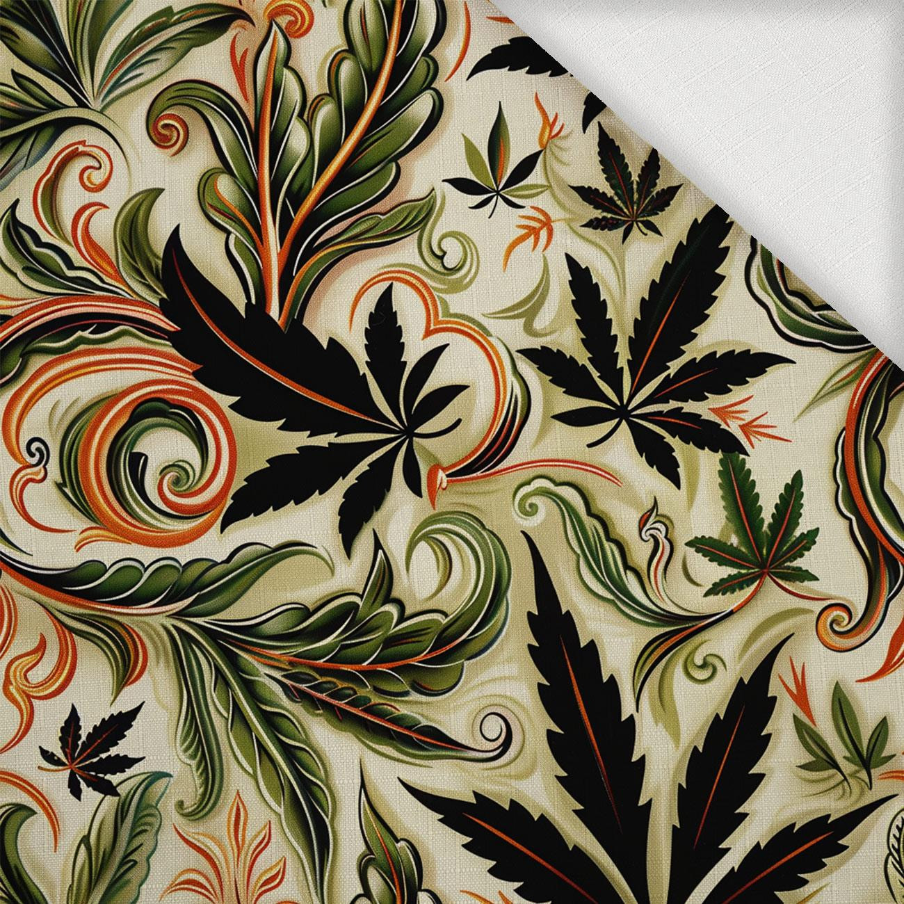 Hemp leaves WZ. 5 - Woven Fabric for tablecloths