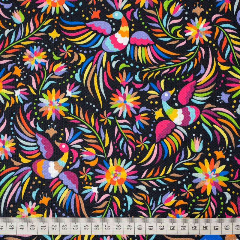 FOLK ROOSTERS / black - Waterproof woven fabric