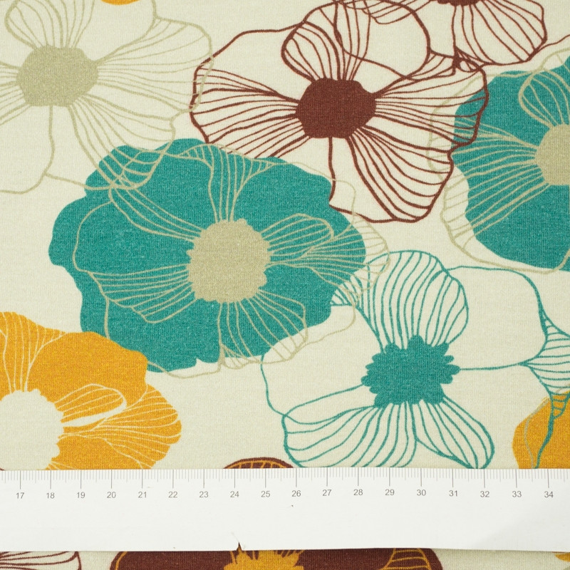 RETRO PANSIES / smaragd - Viscose jersey WE210