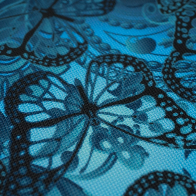 LACE BUTTERFLIES / blue - Waterproof woven fabric