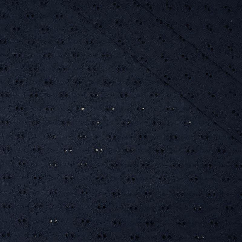 DROPS / navy - Embroidered cotton fabric