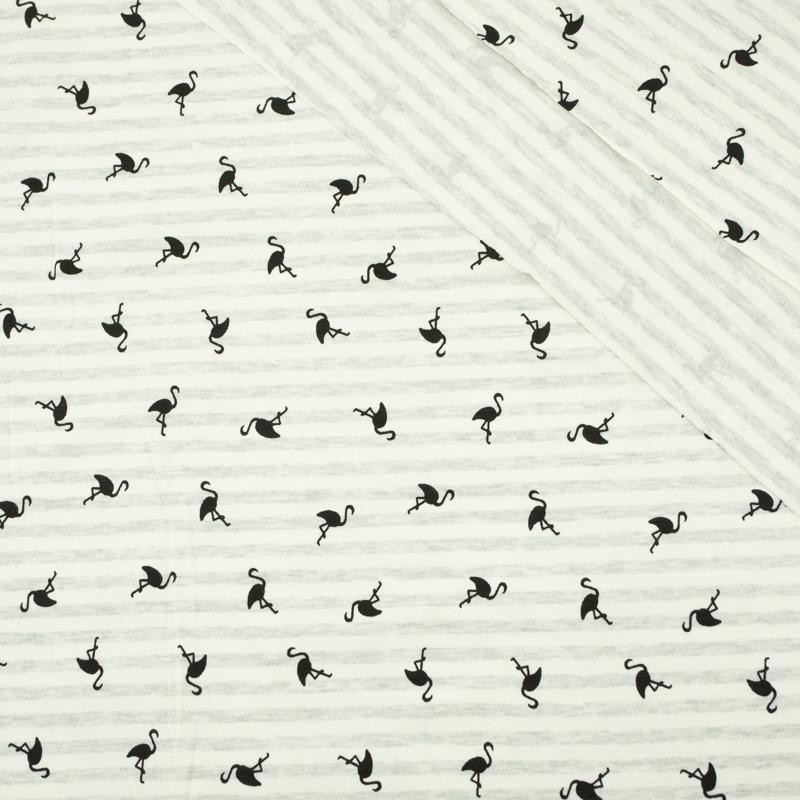 STRIPED FLAMINGOS / light grey - single jersey TE210