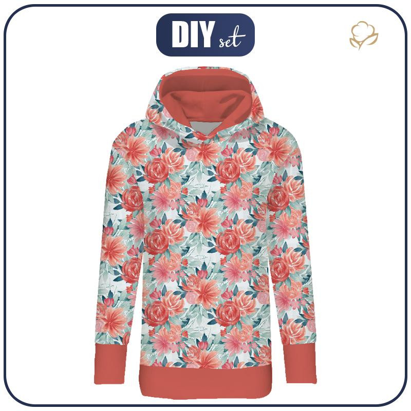 WOMEN’S HOODIE - FLOWER BOUQUET  pat. 3 (gold) - Elastic brushed knit fabric