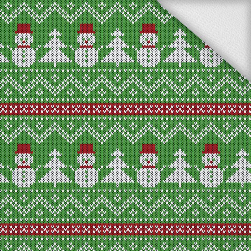 SNOWMEN WITH CHRISTMAS TREES / green - looped knit 