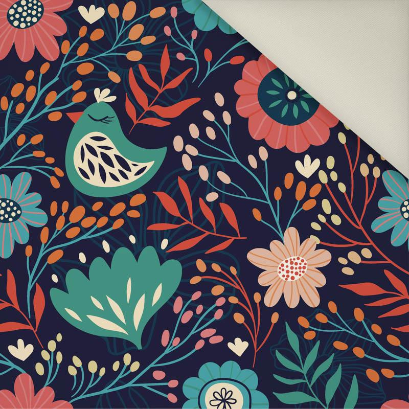 FOLK BIRDS / navy- Upholstery velour 