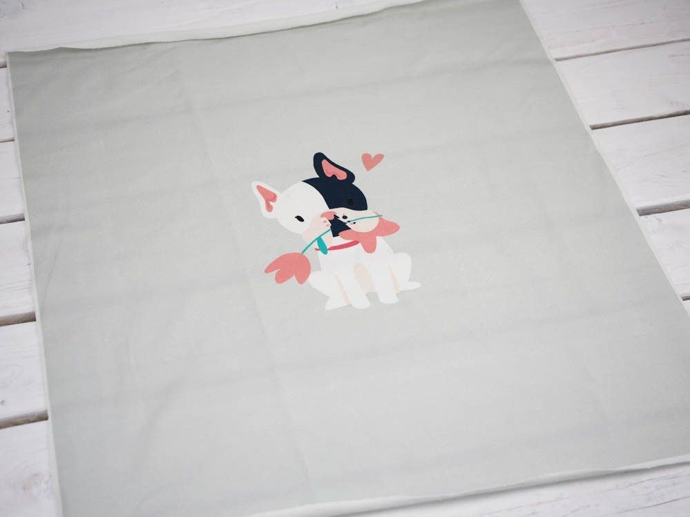 Dog with flower (J'adore Paris) / peach - panel single jersey TE210