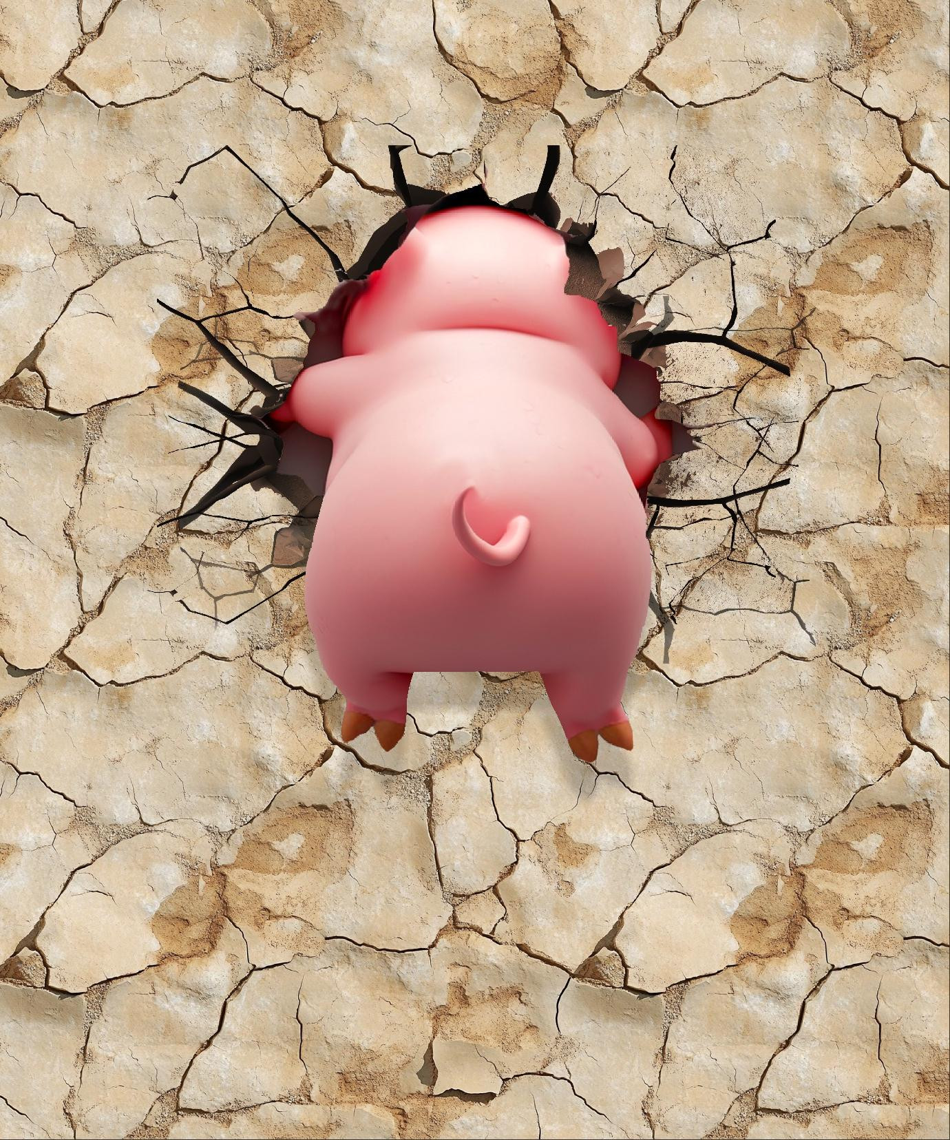 ANIMALS CRACKED wz.5 (piggy2) - panel (60cm x 50cm)  Cotton woven fabric