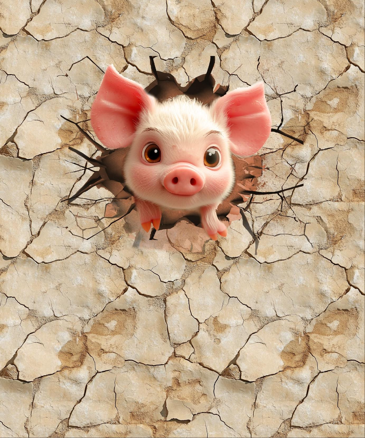 ANIMALS CRACKED wz.5 (piggy) - panel (60cm x 50cm) Waterproof woven fabric