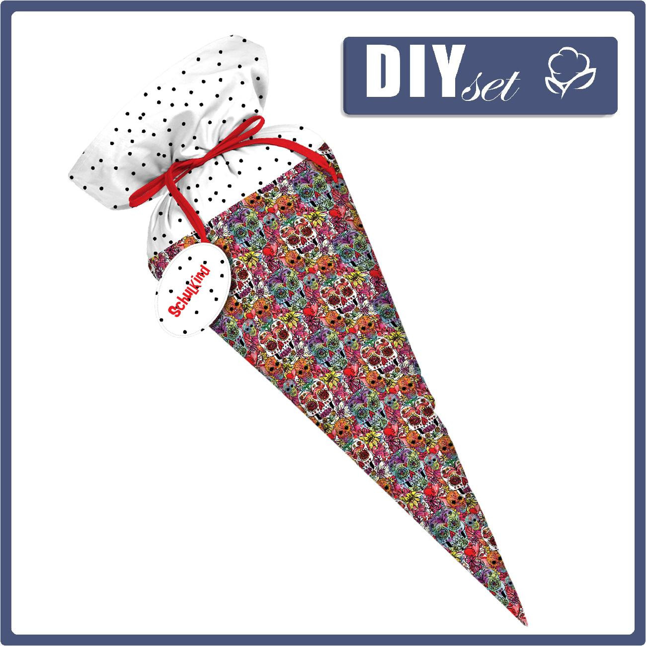 First Grade Candy Cone - SKULLS pat. 4 / colorful (DIA DE LOS MUERTOS) - sewing set