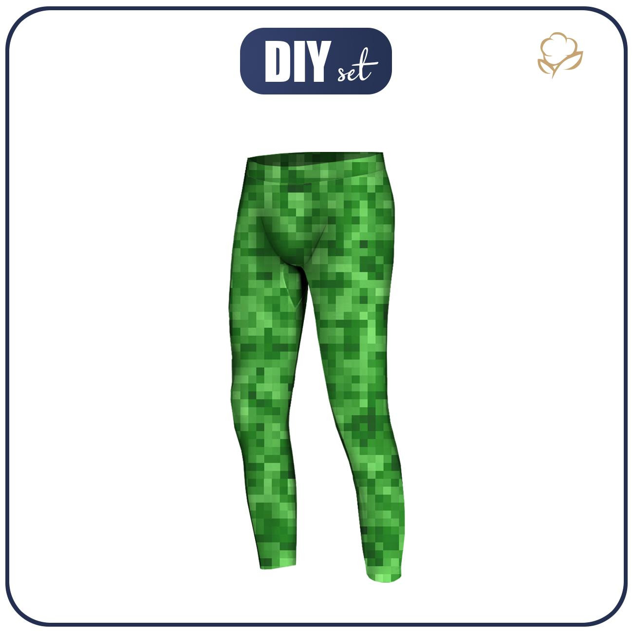 BOY'S THERMO LEGGINGS (HUGO) - PIXELS pat. 2 / green - sewing set