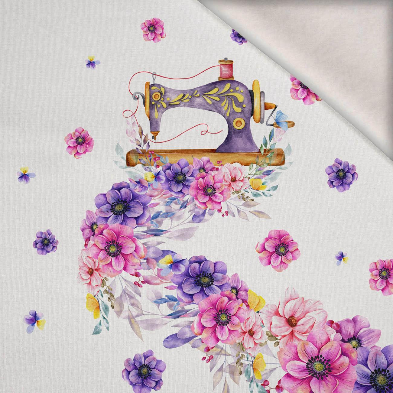 SEWING MACHINE AND FLOWERS - panel (75cm x 80cm) brushed knitwear with elastane ITY