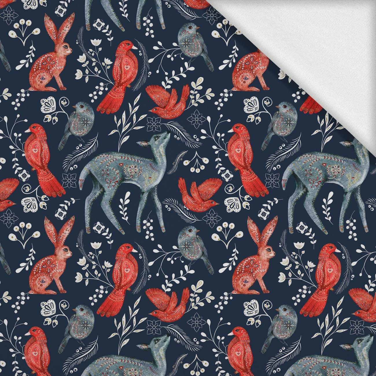 FOLK ANIMALS pat. 2 (FOLK FOREST) - looped knit fabric with elastane ITY FOLK ANIMALS pat. 2 (FOLK FOREST) - looped knit fabric with elastane ITY