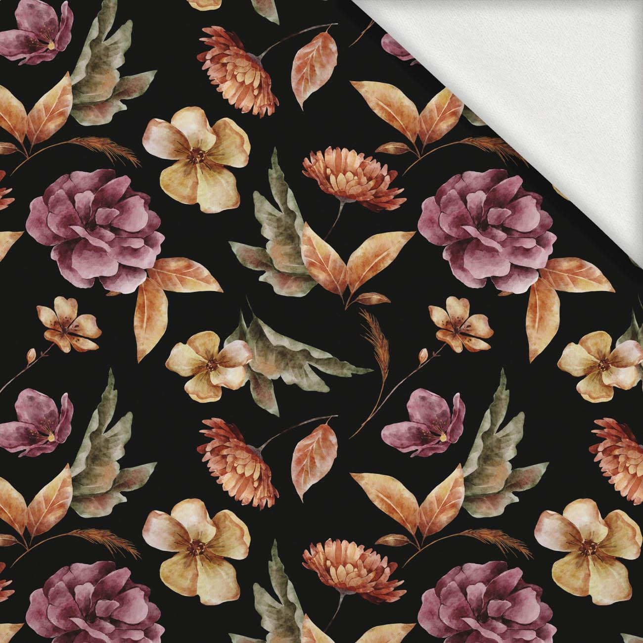 GOLDEN GARDEN pat. 1 (COLORFUL AUTUMN) / black - looped knit fabric with elastane ITY