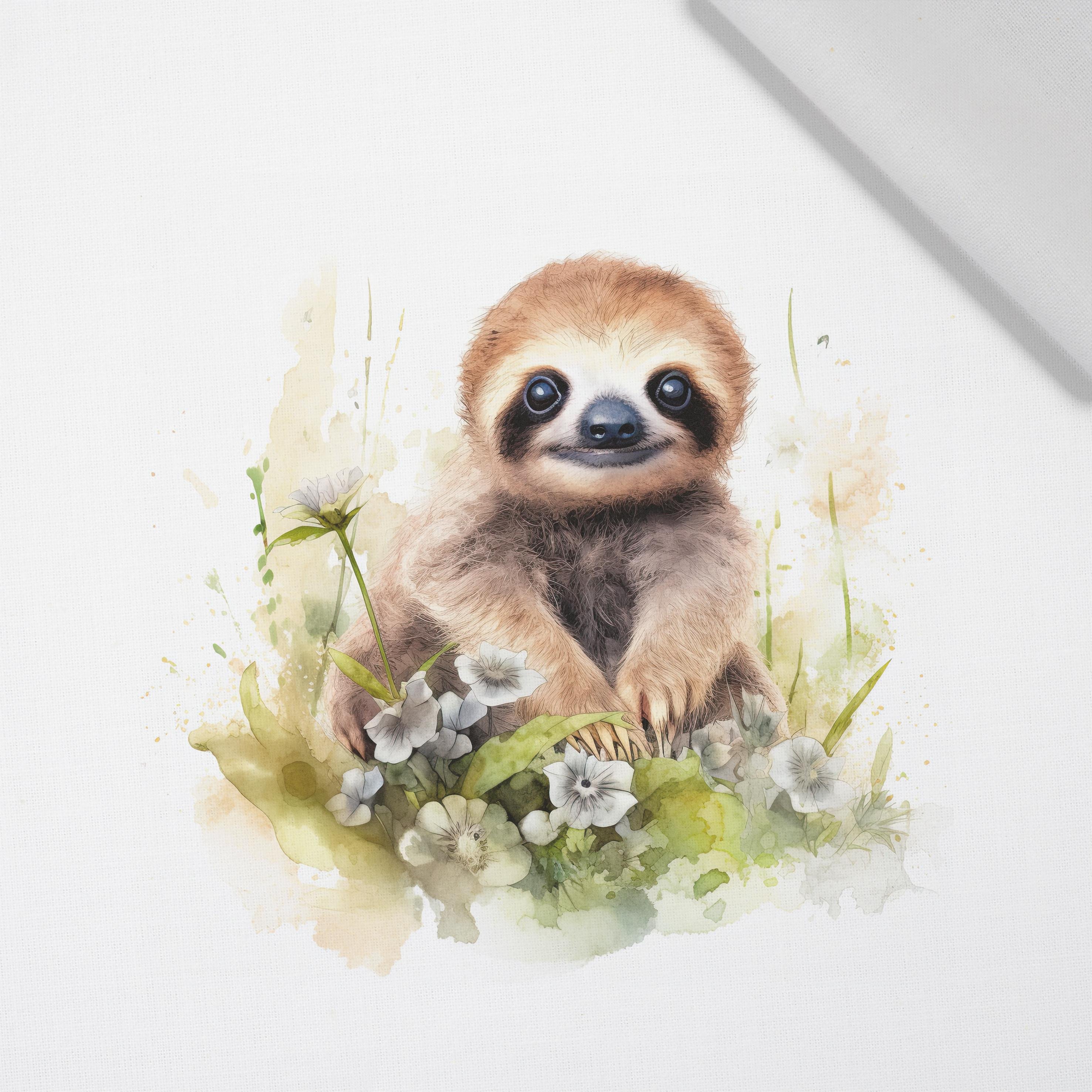 WATERCOLOR SLOTH - panel (60cm x 50cm) Cotton woven fabric