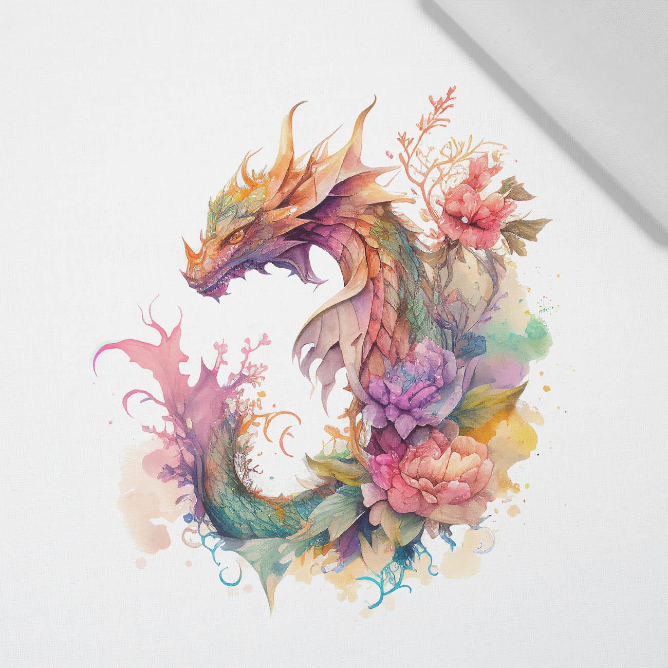 WATERCOLOR DRAGON PAT. 2  - panel (75cm x 80cm) Cotton woven fabric