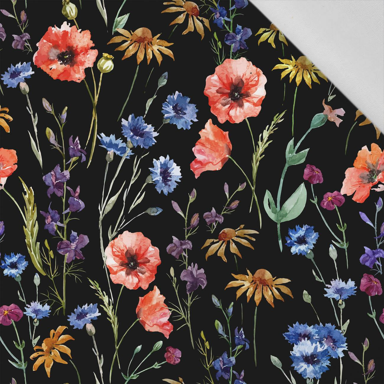 FIELD FLOWERS / black - Cotton woven fabric