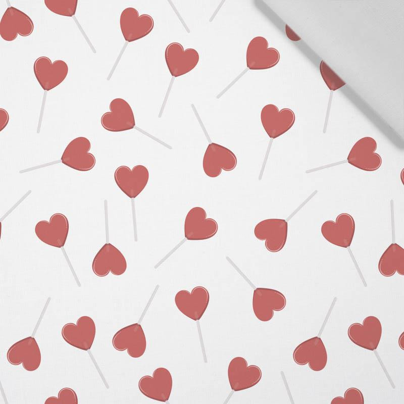 HEARTS (LOLLIPOPS) / white (BEARS IN LOVE) - Cotton woven fabric