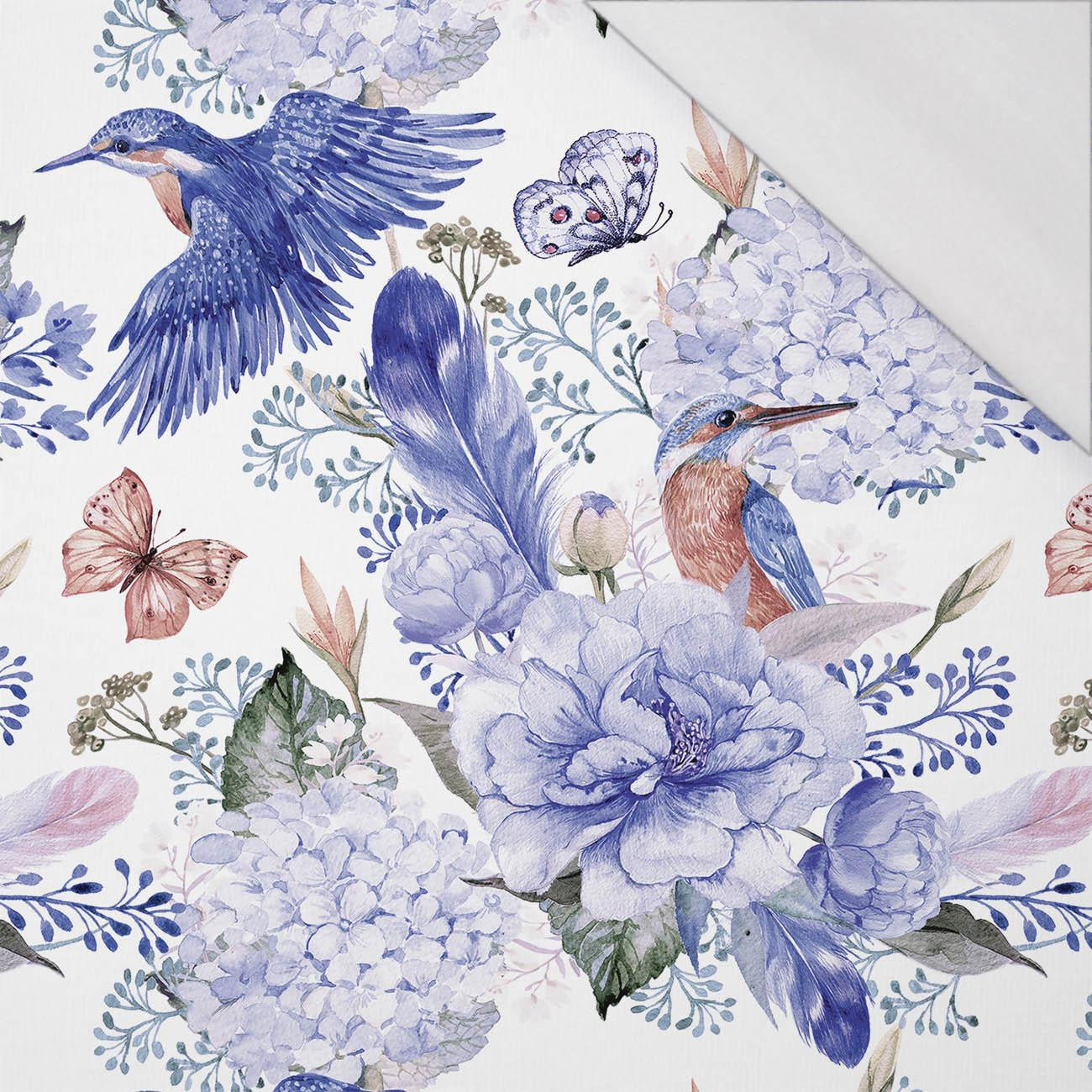 KINGFISHERS AND LILACS (KINGFISHERS IN THE MEADOW) (Very Peri) - single jersey with elastane 