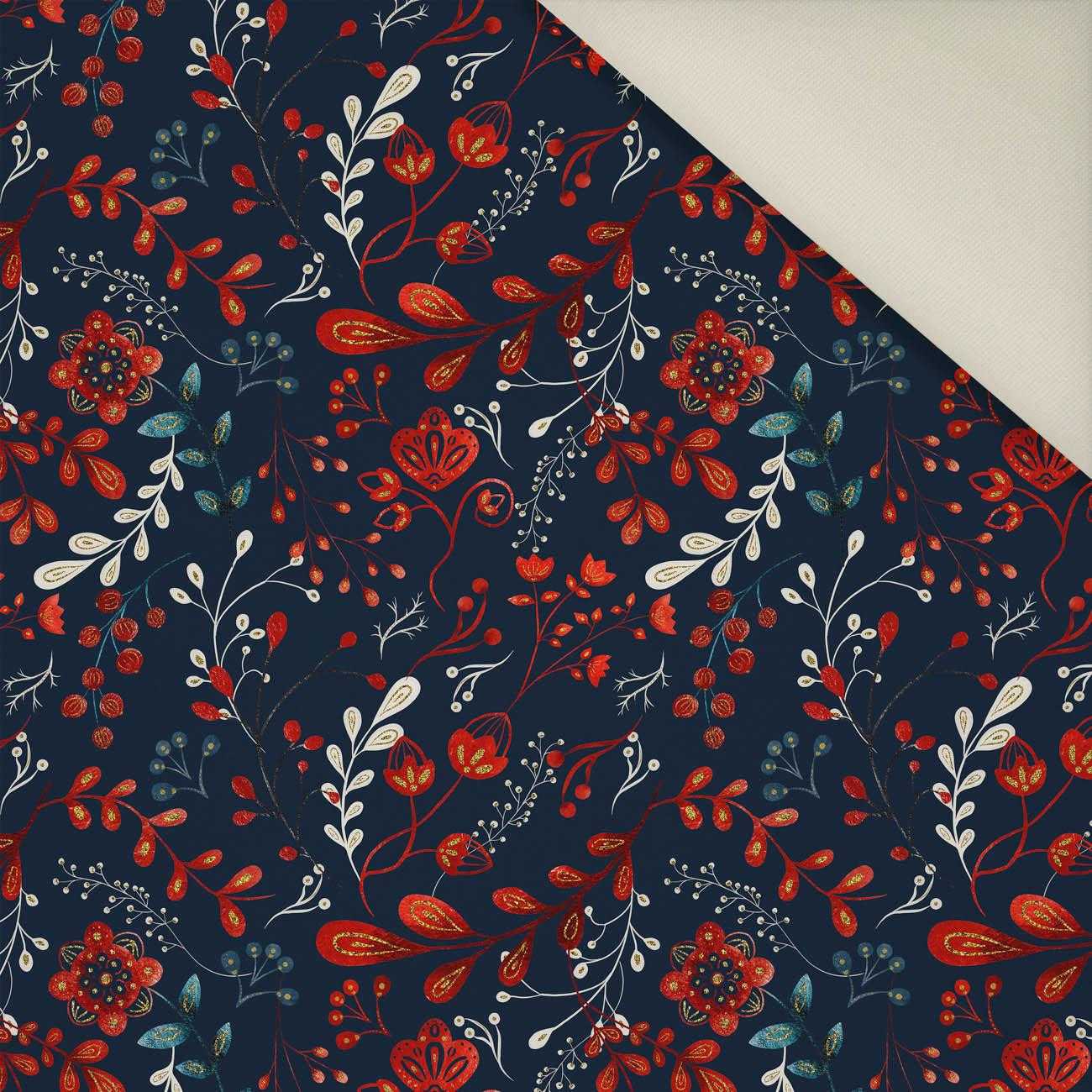 FOLK FLORAL pat. 1 / red (FOLK FOREST)- Upholstery velour 