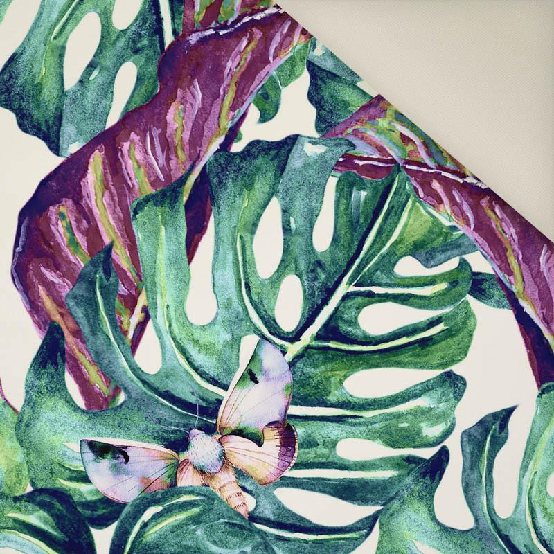 LEAVES AND INSECTS PAT. 5 (TROPICAL NATURE) / white- Upholstery velour 