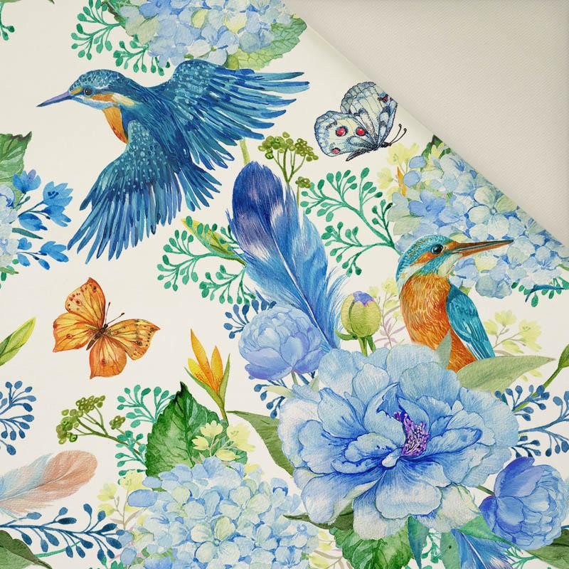 KINGFISHERS AND LILACS (KINGFISHERS IN THE MEADOW) / white- Upholstery velour 