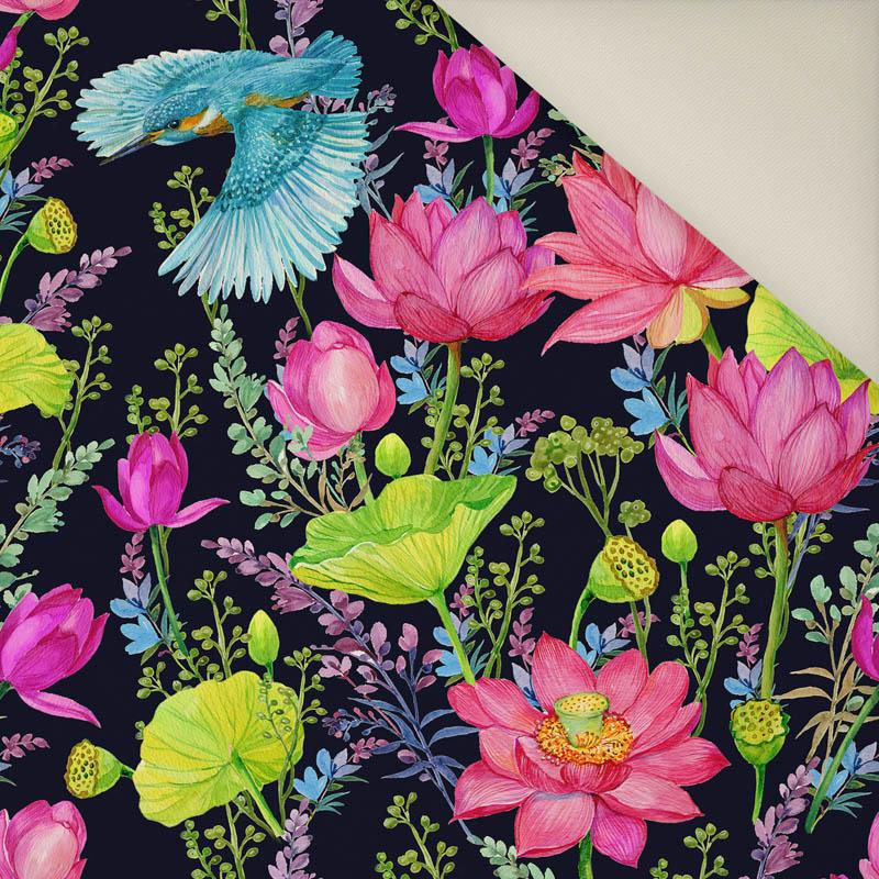 KINGFISHERS AND POPPIES (KINGFISHERS IN THE MEADOW) / black- Upholstery velour 