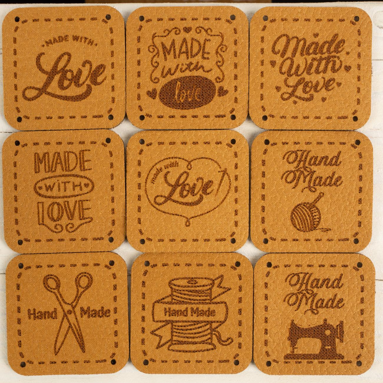 ECO LEATHER LABELS SET - MIX / honey (9 pcs.)