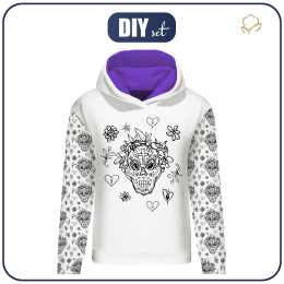 CLASSIC WOMEN’S HOODIE (POLA) - SKULLS CONTOUR pat. 2 (DIA DE LOS MUERTOS) - looped knit fabric 