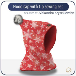 Kid’s hood cap sewing set  - SNOWFLAKES PAT. 2 / red - red