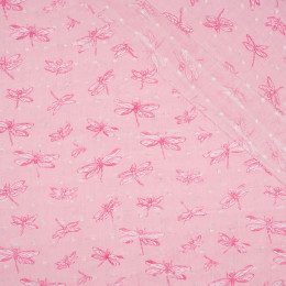 DRAGONFLIES / pink - Cotton batiste with knots 