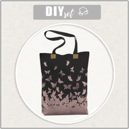 SHOPPER BAG - BUTTERFLIES MIX PAT. 5 (GLITTER BUTTERFLIES) - Waterproof woven fabric - sewing set
