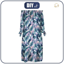DRESS "CARMEN" - WATER-COLOR LEAVES - sewing set