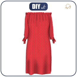 DRESS "CARMEN" - WHITE DOTSIES / red - sewing set