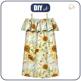 Bardot neckline dress (LILI) - PASTEL SUNFLOWERS PAT. 3 - sewing set