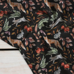 FOREST ANIMALS PAT. 2 / BLACK (COLORFUL AUTUMN) - Crepe
