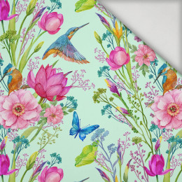 KINGFISHERS AND BUTTERFLIES (KINGFISHERS IN THE MEADOW) / mint - lycra 300g