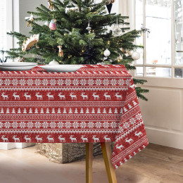100cm REINDEERS PAT. 2 / ACID WASH RED - Woven Fabric for tablecloths