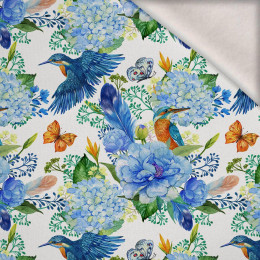 KINGFISHERS AND LILACS (KINGFISHERS IN THE MEADOW) / white - brushed knitwear with elastane ITY