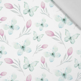 BUTTERFLIES AND TULIPS (WATER-COLOR BUTTERFLIES) - Cotton woven fabric