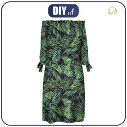 DRESS "CARMEN" - PALM LEAVES pat. 4 / black - sewing set