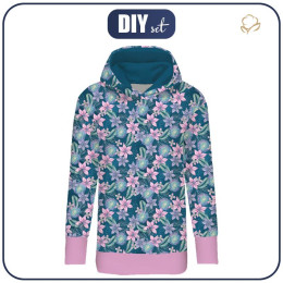 WOMEN’S HOODIE - FLOWER BOUQUET  pat. 3 (gold) - Elastic brushed knit fabric